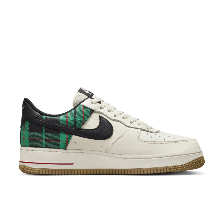 Nike Air Force 1 Low Sneakers - Cream & Green Plaid with Gum Sole