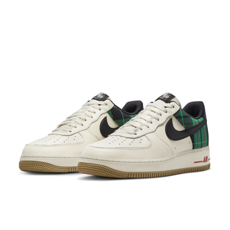 Nike Air Force 1 Low Sneakers - Cream & Green Plaid with Gum Sole