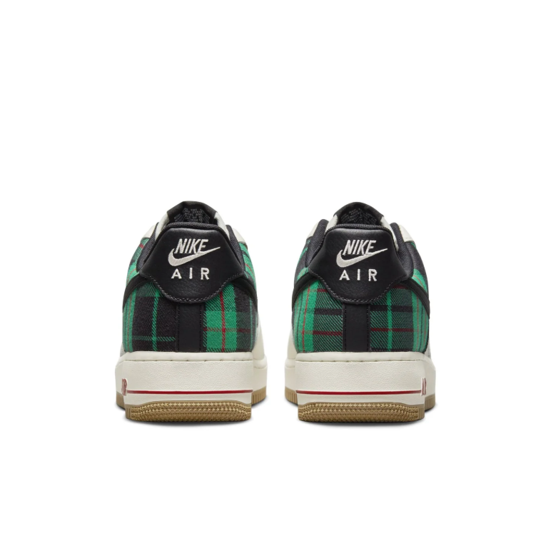 Nike Air Force 1 Low Sneakers - Cream & Green Plaid with Gum Sole
