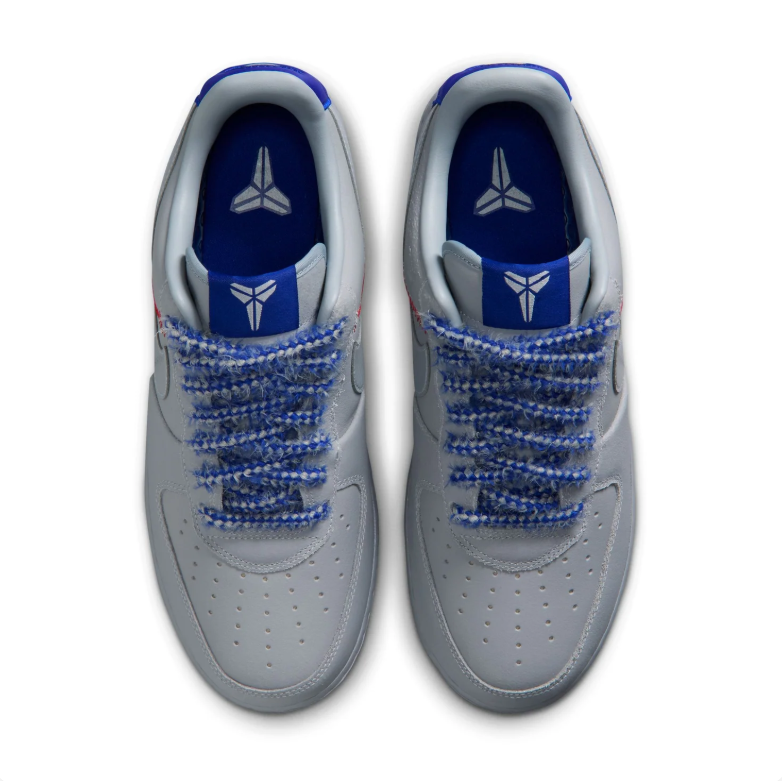 Nike Air Force 1 Low Sneakers - Light Grey & Blue with Red Stitch Details