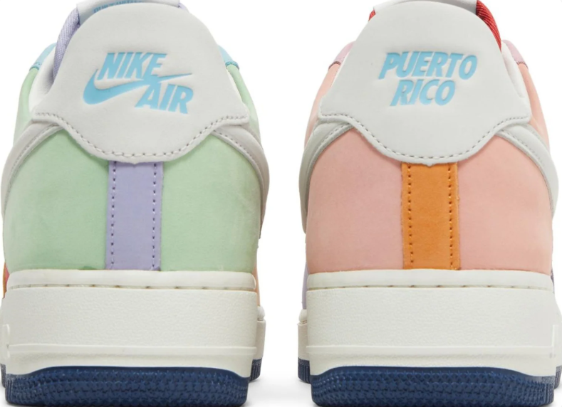 Nike Air Force 1 Low Sneakers - Multicolor Pastel with Puerto Rico Heel Detail