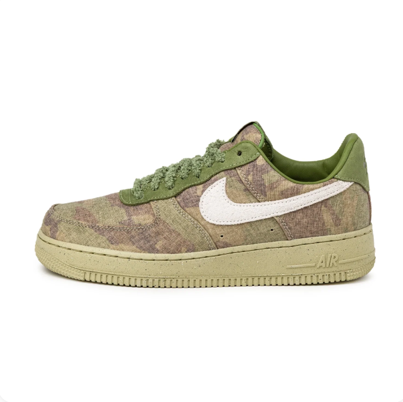 Nike Air Force 1 Low Sneakers - Muted Camo & Olive with Textured Laces