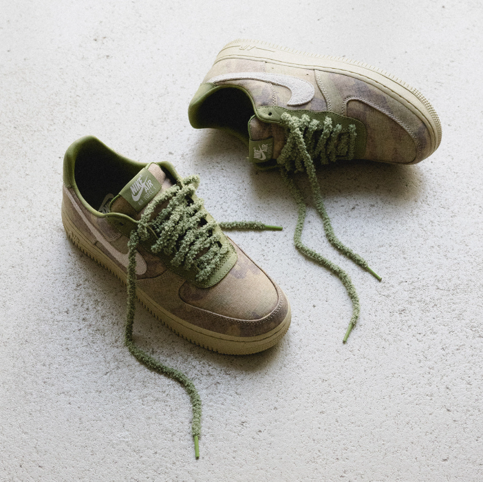 Nike Air Force 1 Low Sneakers - Muted Camo & Olive with Textured Laces