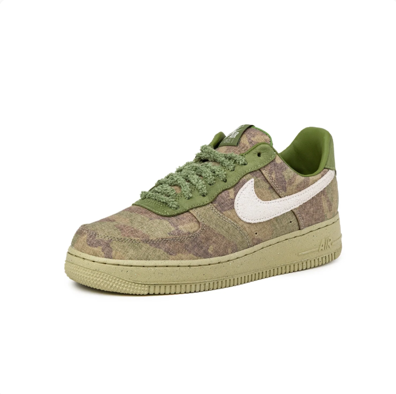Nike Air Force 1 Low Sneakers - Muted Camo & Olive with Textured Laces