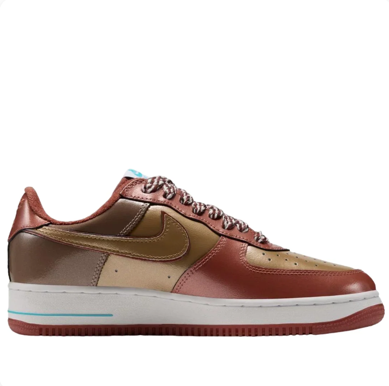 Nike Air Force 1 Low Sneakers - Reddish Brown & Tan with Turquoise Accents