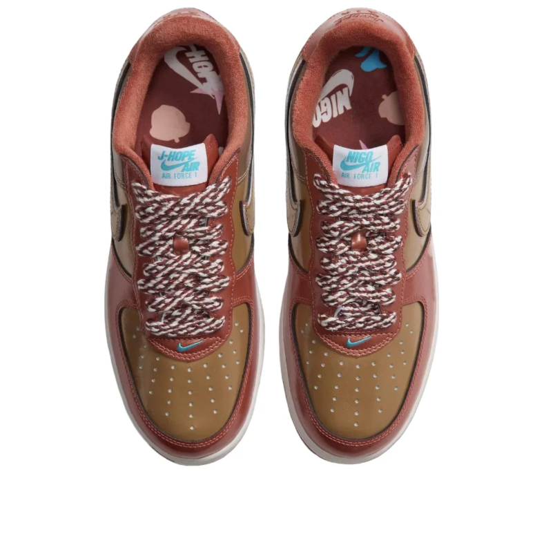 Nike Air Force 1 Low Sneakers - Reddish Brown & Tan with Turquoise Accents