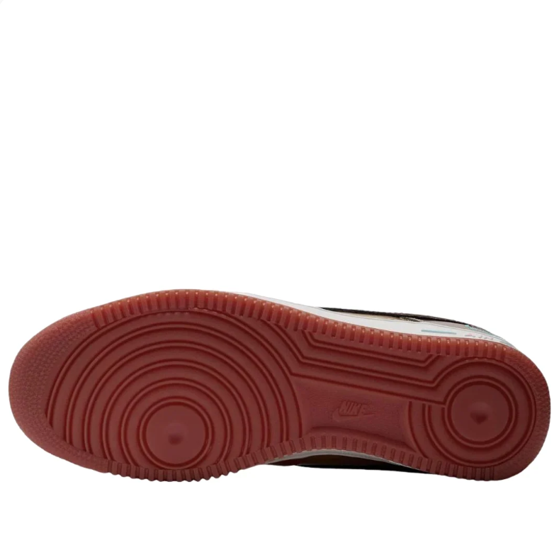 Nike Air Force 1 Low Sneakers - Reddish Brown & Tan with Turquoise Accents