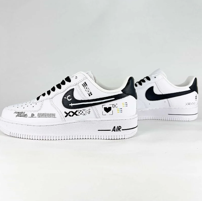 Nike Air Force 1 Low Sneakers - White & Black with Graphic Details